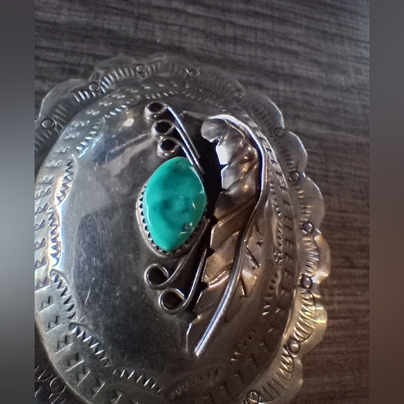 Vintage Western Silver-Tone and Turquoise Belt Buckle - Picture 6 of 8